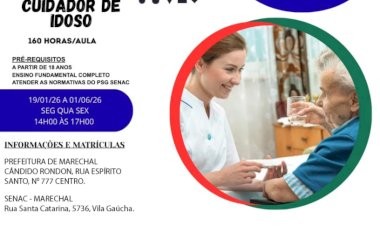 Prefeitura abre inscrições para curso gratuito de Cuidador de Idoso em Marechal Cândido Rondon