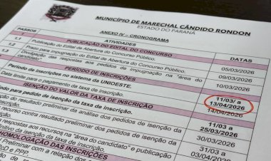 Inscrições para concurso público em Marechal Rondon seguem até segunda-feira