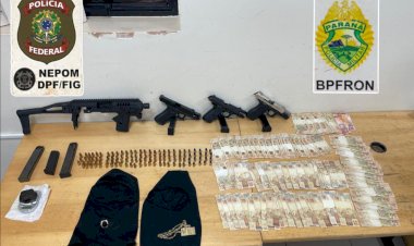 BPFRON detém cinco pessoas e apreende armas, munições, droga e dinheiro no Jardim Jupira, em Foz do Iguaçu