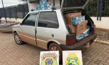 Ação conjunta do BPFRON e PF apreende dois veículos e 1.150 pacotes de cigarros contrabandeados em Guaíra
