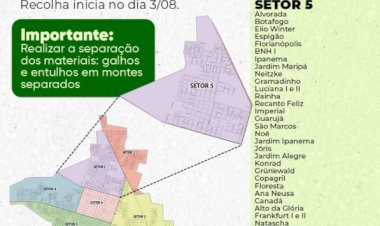Moradores do setor 5 podem depositar galhos, entulhos e materiais inservíveis em Marechal Rondon