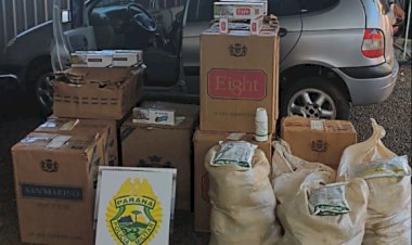 Polícia Militar apreende cigarros e defensivos contrabandeados após abordagem na BR-163, em Quatro Pontes
