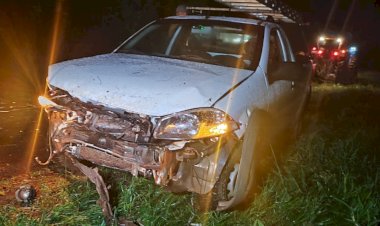 Árvore cai sobre carro durante temporal na PR-589 em Nova Santa Rosa