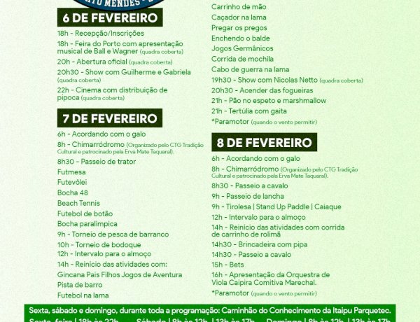 Acampamento Pais e Filhos 2026 inicia nesta sexta-feira em Porto Mendes