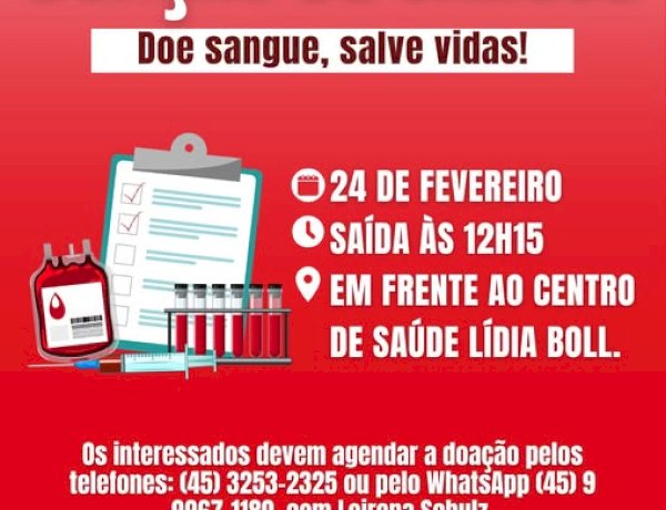 Caravana para doação de sangue em Toledo será realizada no dia 24 de fevereiro
