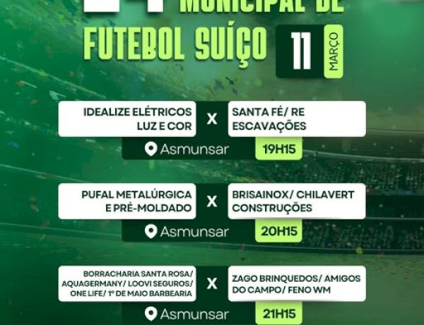 24º Campeonato Municipal de Futebol Suíço começa nesta quarta-feira em Nova Santa Rosa