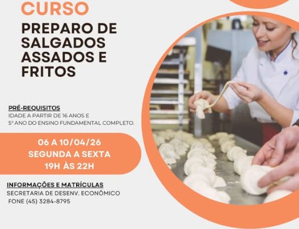 Prefeitura e Senac abrem inscrições para curso gratuito de preparo de salgados em Marechal Rondon