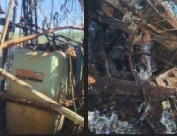 Incêndio destrói caminhão e pulverizador em propriedade rural no interior de Mercedes