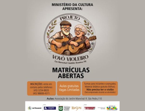 Projeto “Vovô Violeiro” oferecerá aulas gratuitas de violão para idosos em Marechal Cândido Rondon