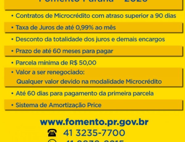 Fomento Paraná lança campanha para renegociar dívidas do microcrédito até 31 de julho
