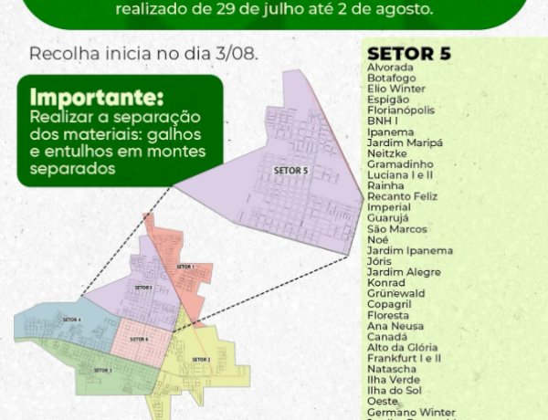 Moradores do setor 5 podem depositar galhos, entulhos e materiais inservíveis em Marechal Rondon