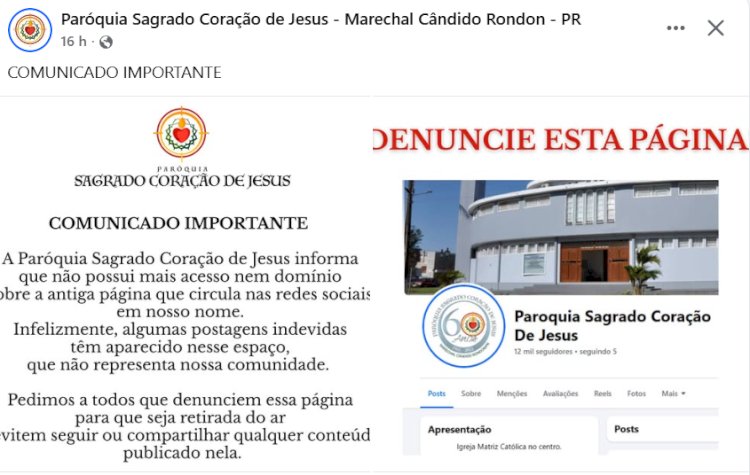 Paróquia Sagrado Coração de Jesus alerta fiéis sobre página falsa nas redes sociais