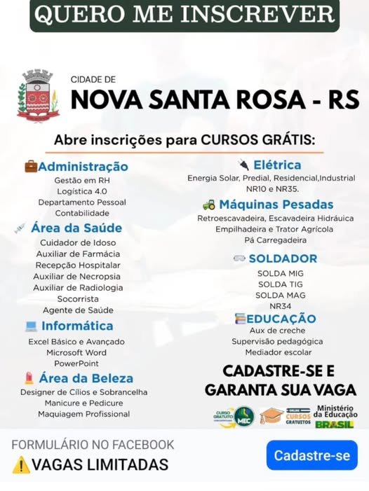 Prefeitura de Nova Santa Rosa esclarece sobre divulgação de cursos supostamente gratuitos nas redes sociais