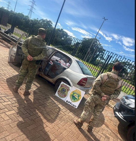 BPFRON e Polícia Federal apreendem veículo com cigarros contrabandeados em Oliveira Castro