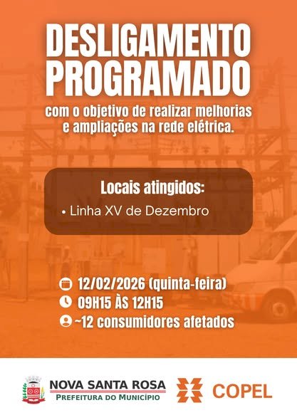 Copel programa desligamentos de energia elétrica em Nova Santa Rosa nos próximos dias