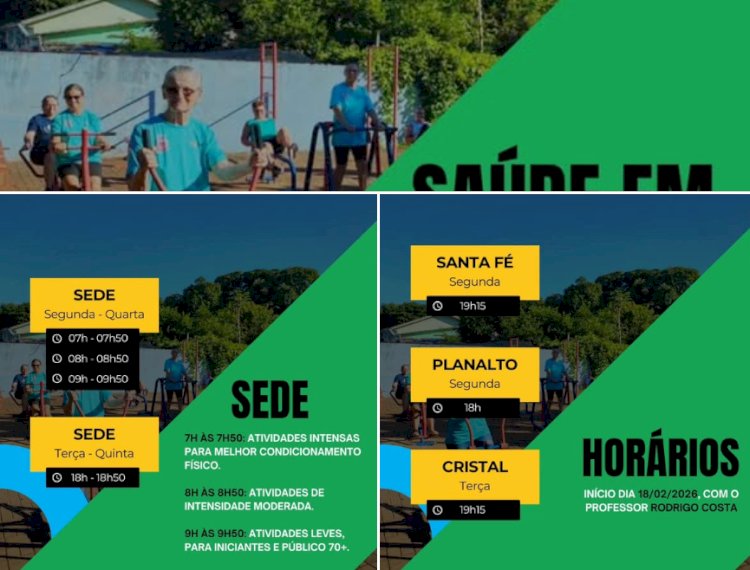 Academia da Saúde inicia atividades na próxima quarta-feira em Nova Santa Rosa