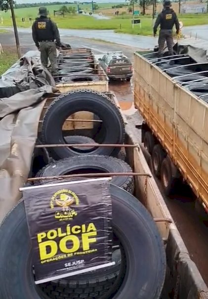 Duas carretas com mais de R$ 1 milhão em pneus é apreendido  na fronteira