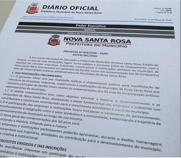 Inscrições abertas para participação no Desfile Cívico dos 50 anos de Nova Santa Rosa