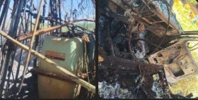 Incêndio destrói caminhão e pulverizador em propriedade rural no interior de Mercedes