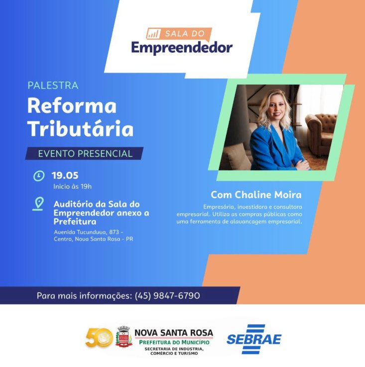 Nova Santa Rosa terá palestra sobre os impactos da Reforma Tributária