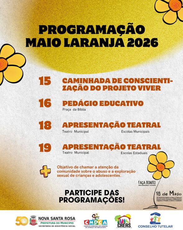 Nova Santa Rosa promove programação do Maio Laranja com foco na proteção de crianças e adolescentes