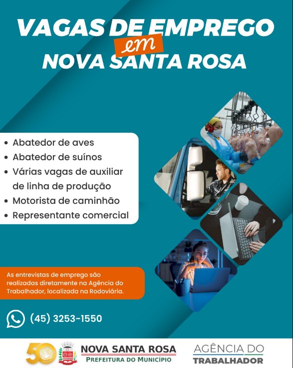Agência do Trabalhador divulga vagas de emprego em Nova Santa Rosa