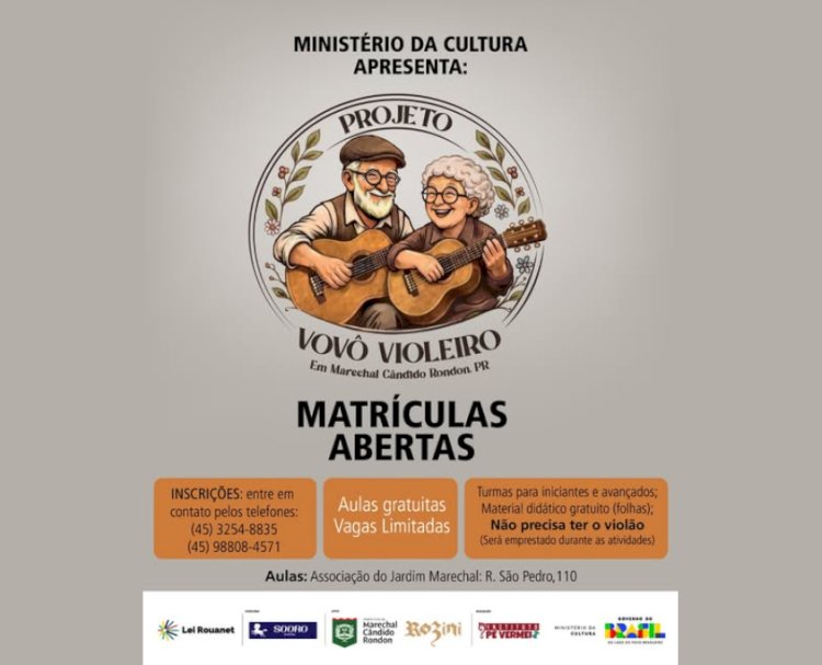 Projeto “Vovô Violeiro” oferecerá aulas gratuitas de violão para idosos em Marechal Cândido Rondon