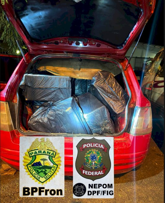 BPFRON e Polícia Federal apreendem carro com mil pacotes de cigarros contrabandeados em Foz do Iguaçu