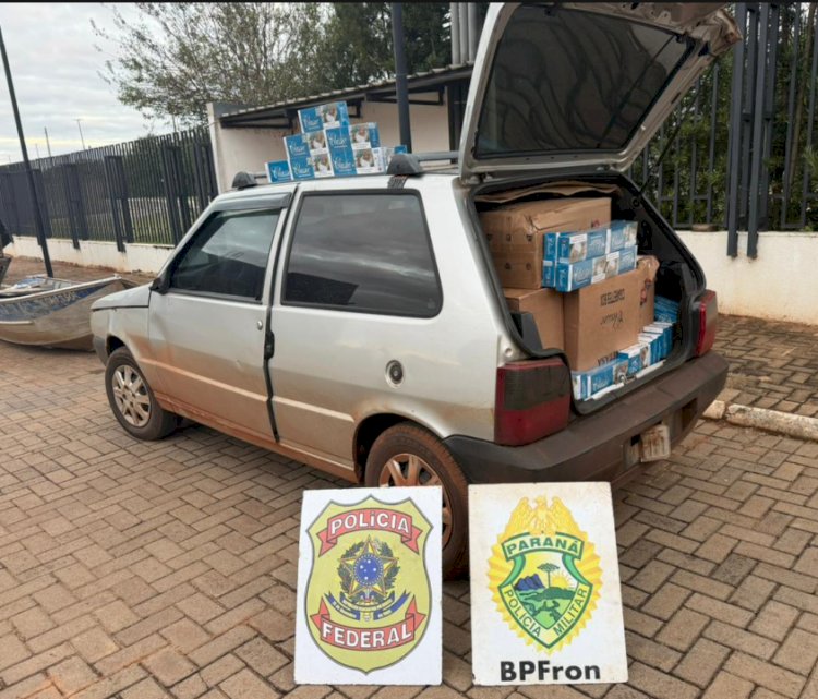 Ação conjunta do BPFRON e PF apreende dois veículos e 1.150 pacotes de cigarros contrabandeados em Guaíra