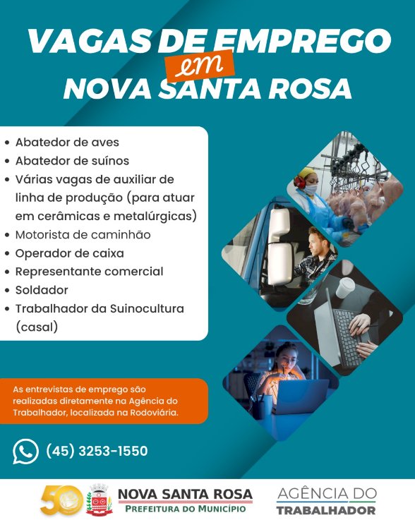 Agência do Trabalhador abre a semana com vagas de emprego em Nova Santa Rosa nesta segunda (22)