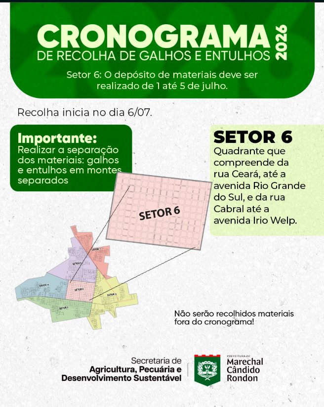 Depósito de galhos e entulhos no setor 6 de Marechal Cândido Rondon deve ser feito até o dia 5 de julho