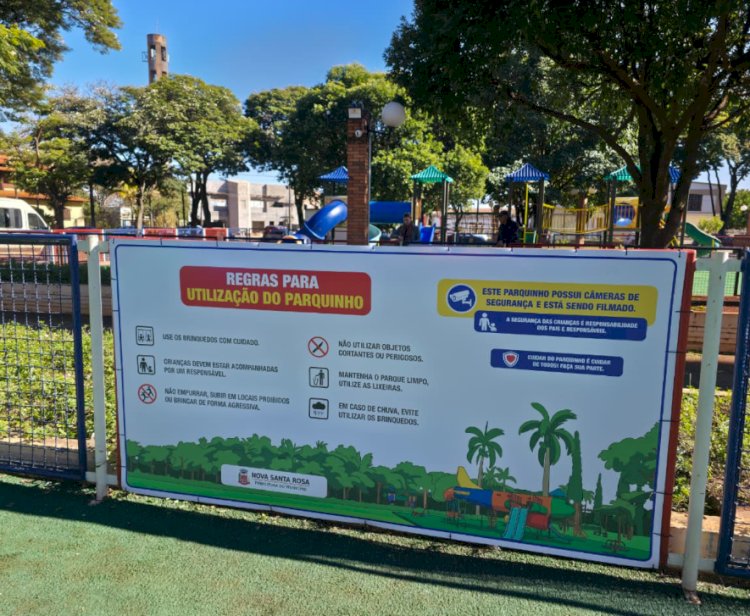 Prefeitura de Nova Santa Rosa Instala Placas de Orientação nos Parquinhos da Praça da Bíblia