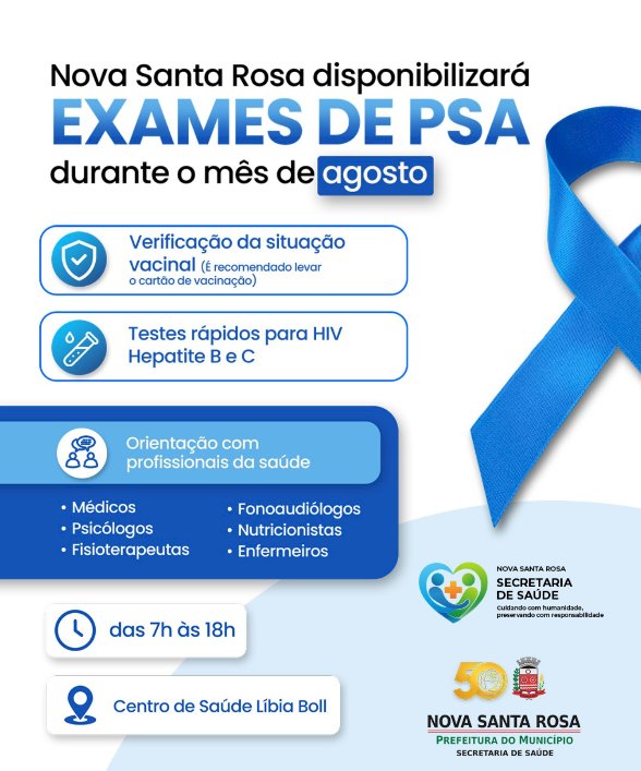 Exames, orientações e prevenção marcam a programação do Agosto Azul em Nova Santa Rosa