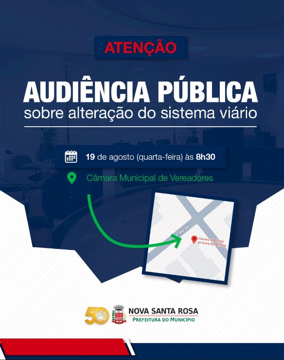 Prefeitura de Nova Santa Rosa convoca população para audiência pública sobre alteração do sistema viário