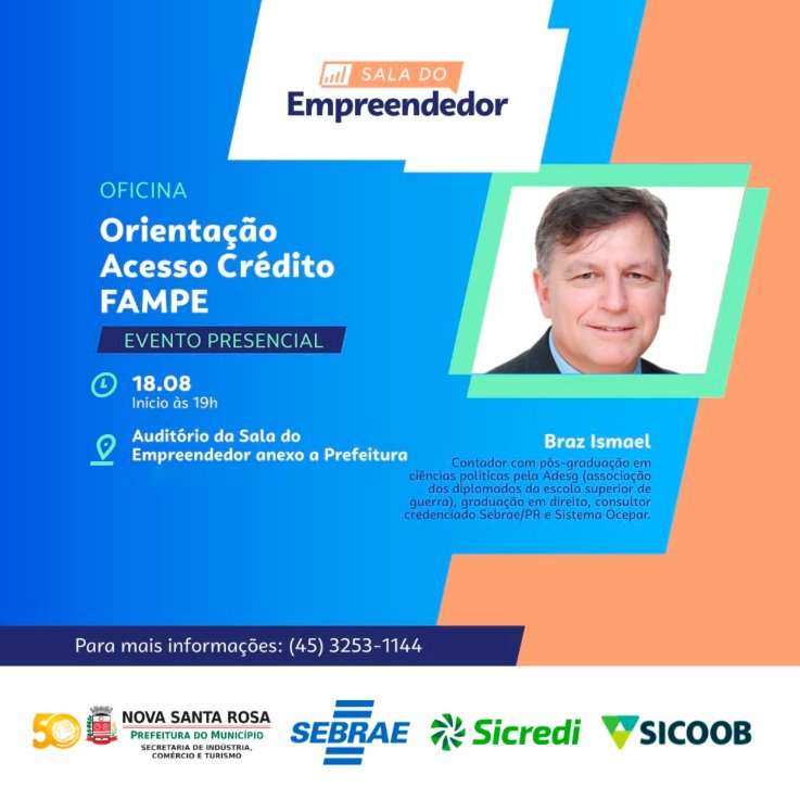 Nova Santa Rosa realiza oficina sobre acesso a crédito pelo Fampe na terça (18)