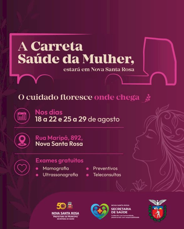 Rua Maripá em Nova Santa Rosa será interditada no domingo (16) para chegada da Carreta Saúde da Mulher