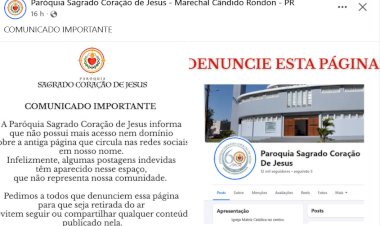 Paróquia Sagrado Coração de Jesus alerta fiéis sobre página falsa nas redes sociais