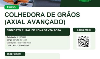 Curso gratuito de Colhedora de Grãos (Axial Avançado) está com inscrições abertas em Nova Santa Rosa