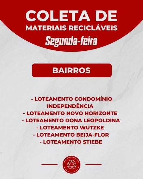  Prefeitura reforça datas da coleta seletiva e informa mudança em alguns bairros