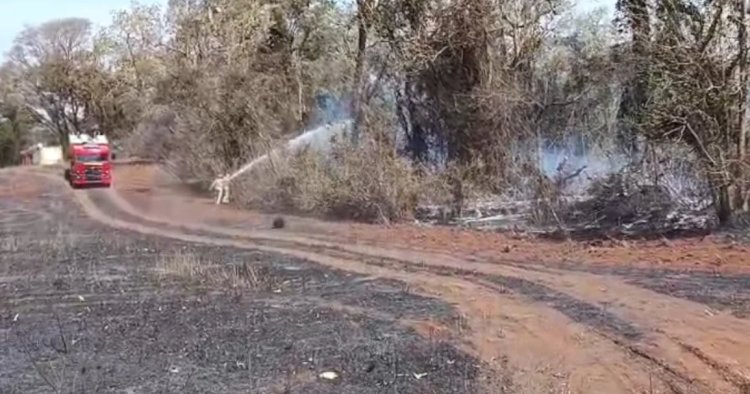 Incêndio de grandes proporções foi registrado no interior de Quatro Pontes.