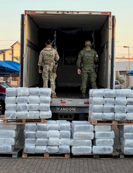 BPFron e Polícia Federal apreendem 3,2 toneladas de maconha em caminhão frigorífico