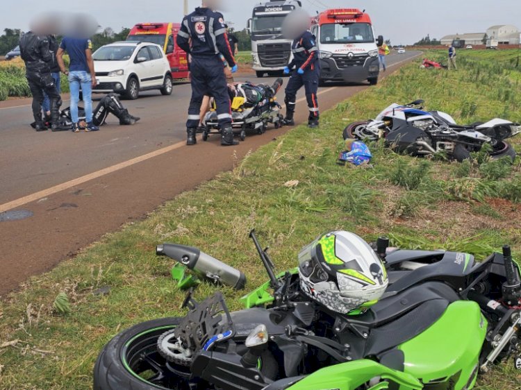 Três motociclistas ficam feridos em acidente na BR-163 entre Toledo e Marechal Cândido Rondon