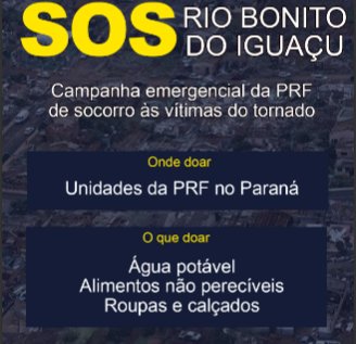 PRF lança campanha para arrecadar doações às vítimas do tornado em Rio Bonito do Iguaçu