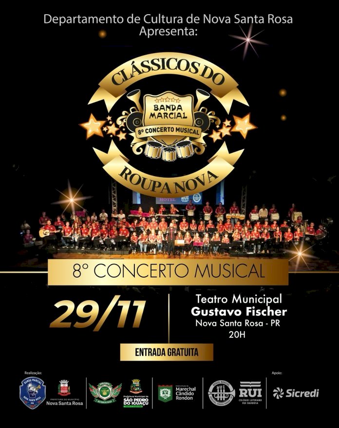 8º Concerto Musical da Banda Marcial traz “Clássicos do Roupa Nova” neste sábado em Nova Santa Rosa
