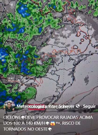 TORNADO: Meteorologista que alertou sobre o fenômeno  em Rio Bonito do Iguaçu volta   faz novo alerta para o Oeste da região sul